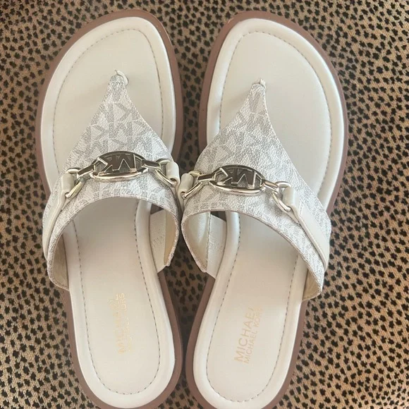 Michael Kors Cream and Gold Logo Sandals - Picture 2 of 3